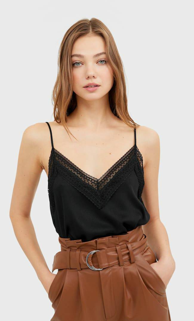 Social Top estilo lingerie preto