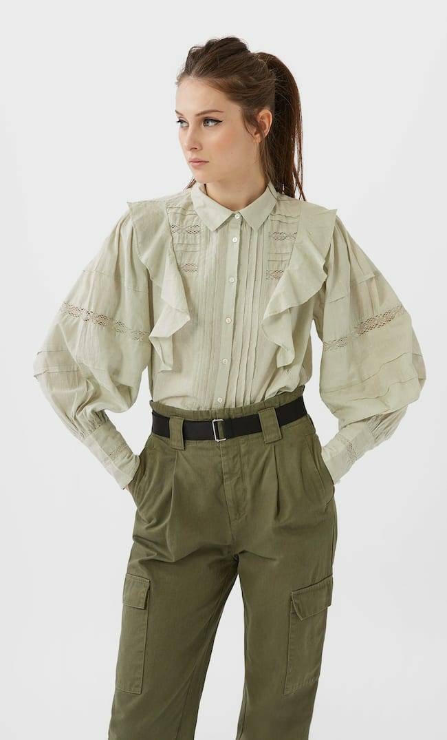 Social Camisa verde com folhos
