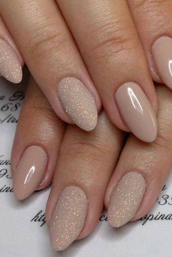 Fashion Beige and glitter nails 