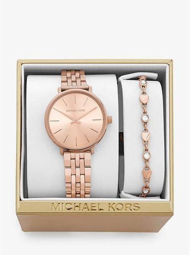 Mini Pyper Rose Gold-tone Watch And Heart Link Bracelet Set ...