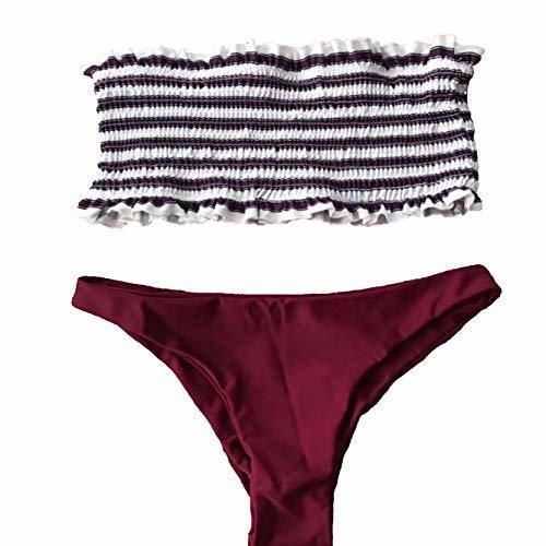 Social JFan Mujer Bikini Bandeau de Rayas Bralette Traje de Baño de Tubo