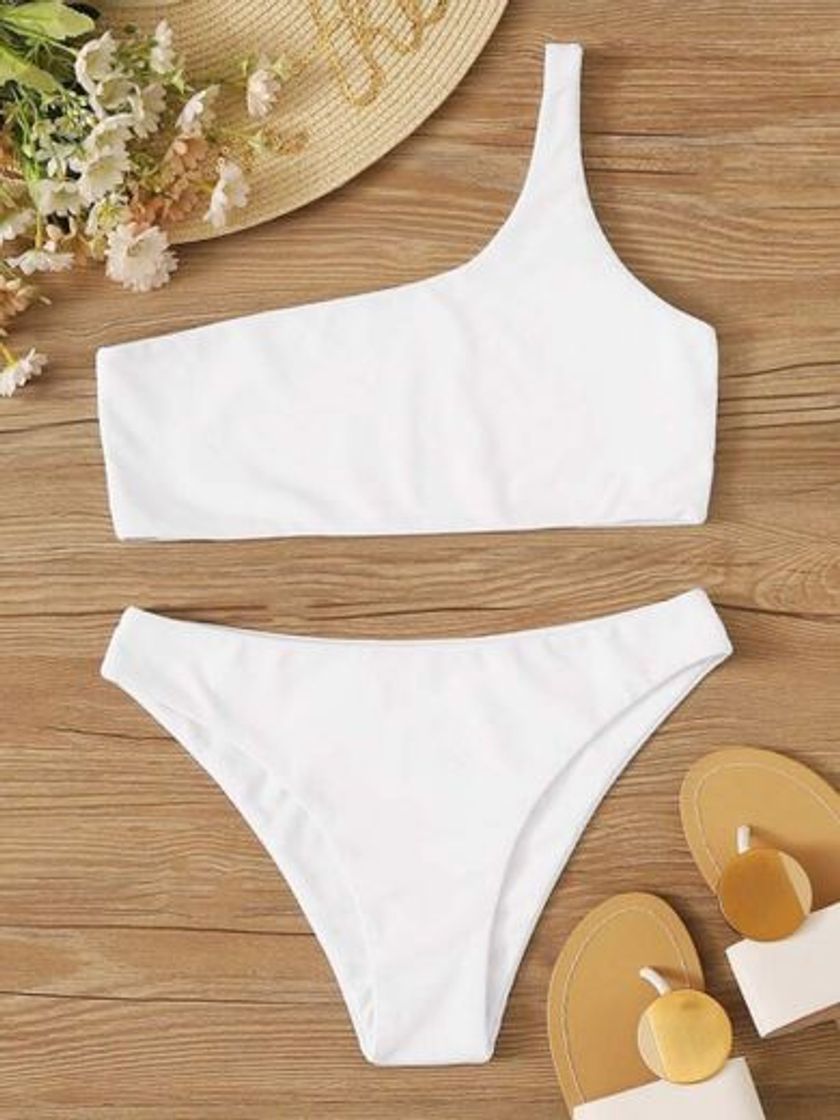 Products Solid One Shoulder Bikini Swimsuit