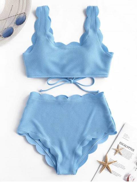 Productos ZAFUL Scalloped Textured High Waisted Bikini Set