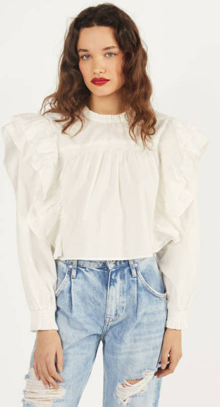 Social Blusa de folhos com bordado suíço

