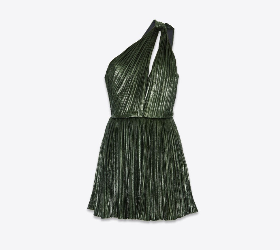 Product ONE-SHOULDER MINI DRESS IN PLEATED LAMÉ VELVET