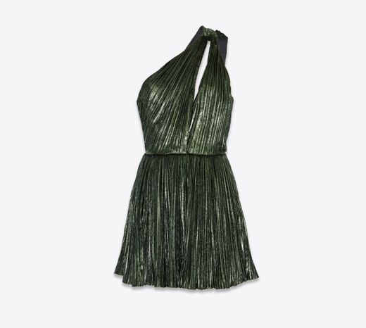 ONE-SHOULDER MINI DRESS IN PLEATED LAMÉ VELVET