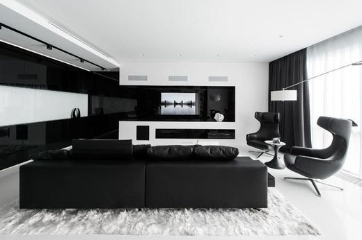 black and white room
