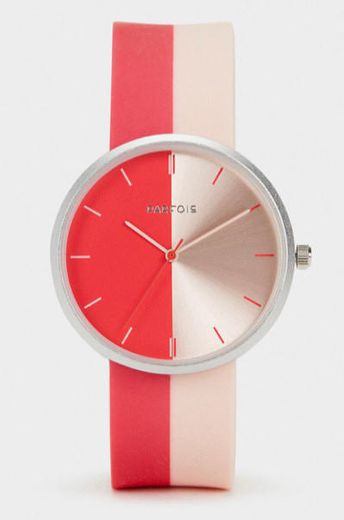 Relógio Com Bracelete Bicolor branco/vermelho 