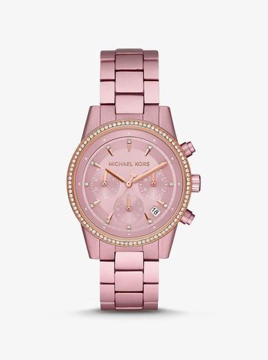 Oversized Bradshaw Pavé Pink-Tone Aluminum Watch