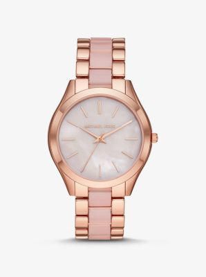 Oversized Slim Runway Rose Gold-Tone and Acetate Watch