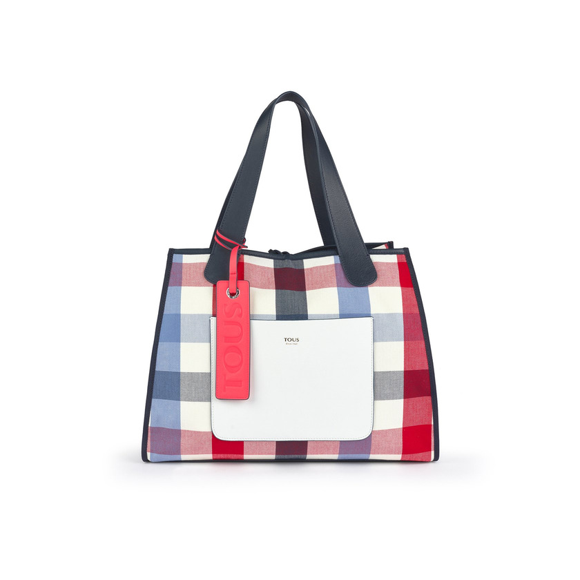 Product LARGE LEATHER/RAFIA LEISSA TOTE BAG WHITE-BLUE-RED