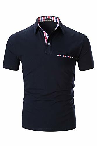 Fashion YCUEUST Polo Hombre Manga Corta Camisetas Deporte Clásico Plaid Cuello T-Shirt Azul