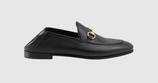 Black Leather Foldable Slim Horsebit Loafer | GUCCI® PT