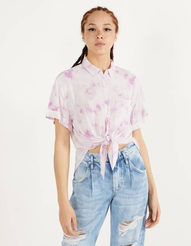 Fashion Camisa comprida com nó BERSHKA