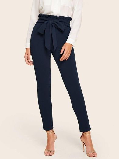 Tied Paperbag Waist Skinny Pants

