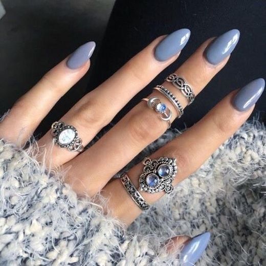 Grey Blue Nails