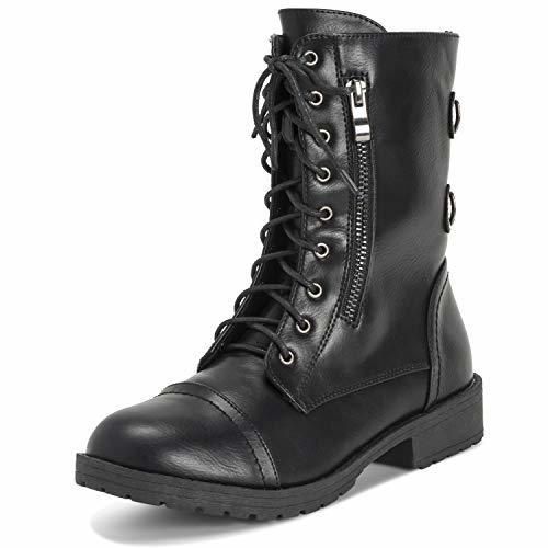 Mujer Outside Pocket Zip Combate Militar Moda Invierno Medio Becerro Botas