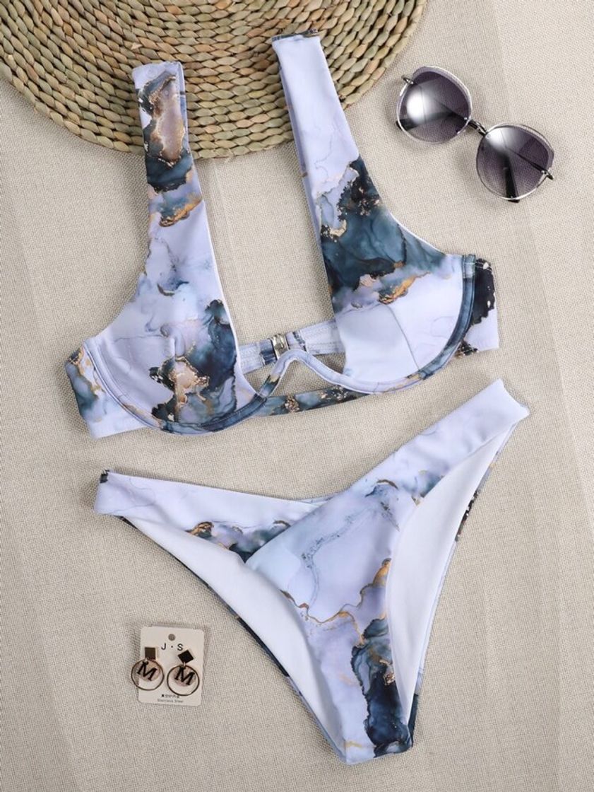 Fashion Water Color Underwire High Cut Bikini Swimsuit