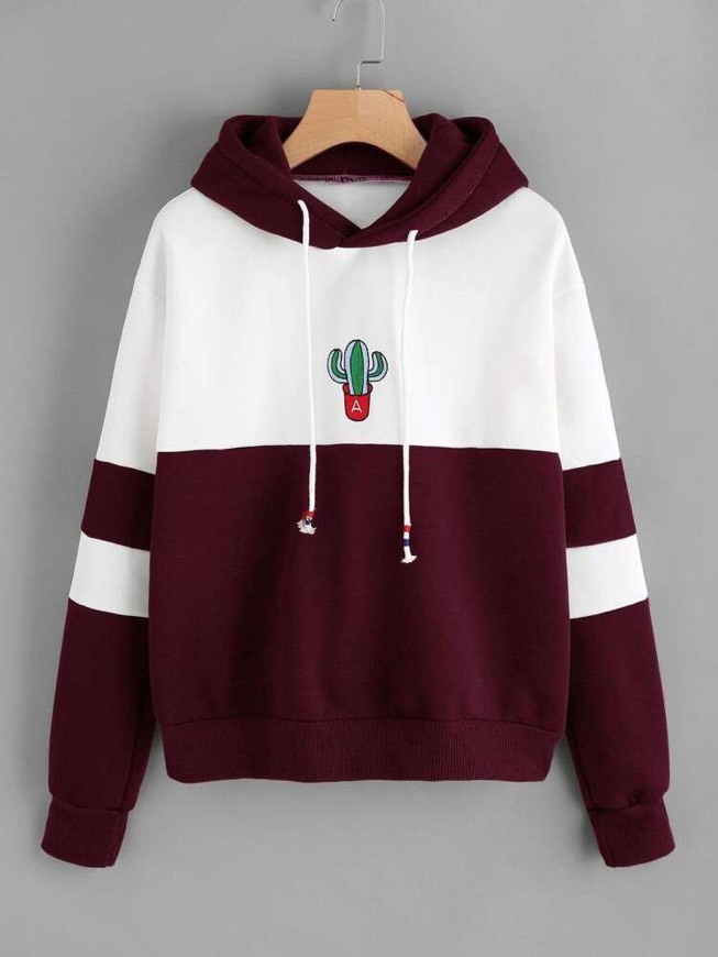 Social Sweatshirt Com Capuz Color Block Com Cactus Estampado