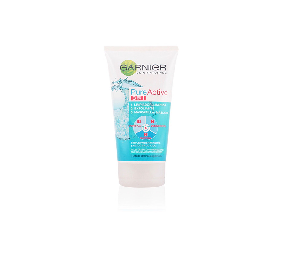 Producto Garnier Pure Active Máscara 3-1 limpeza+exfoliante+máscara