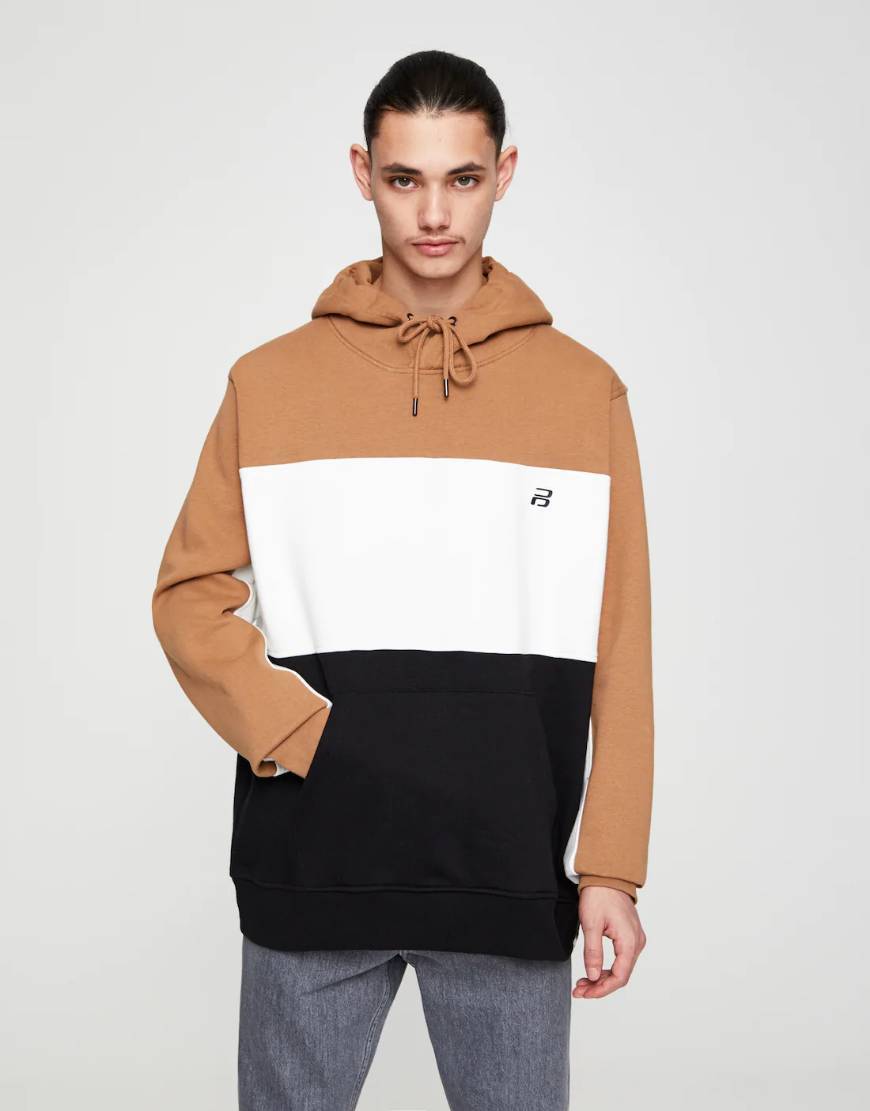 Moda Sweatshirt com color block e logótipo em contraste