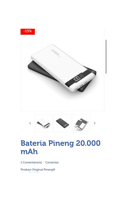 Producto Power bank Pineng 20.000 mAh