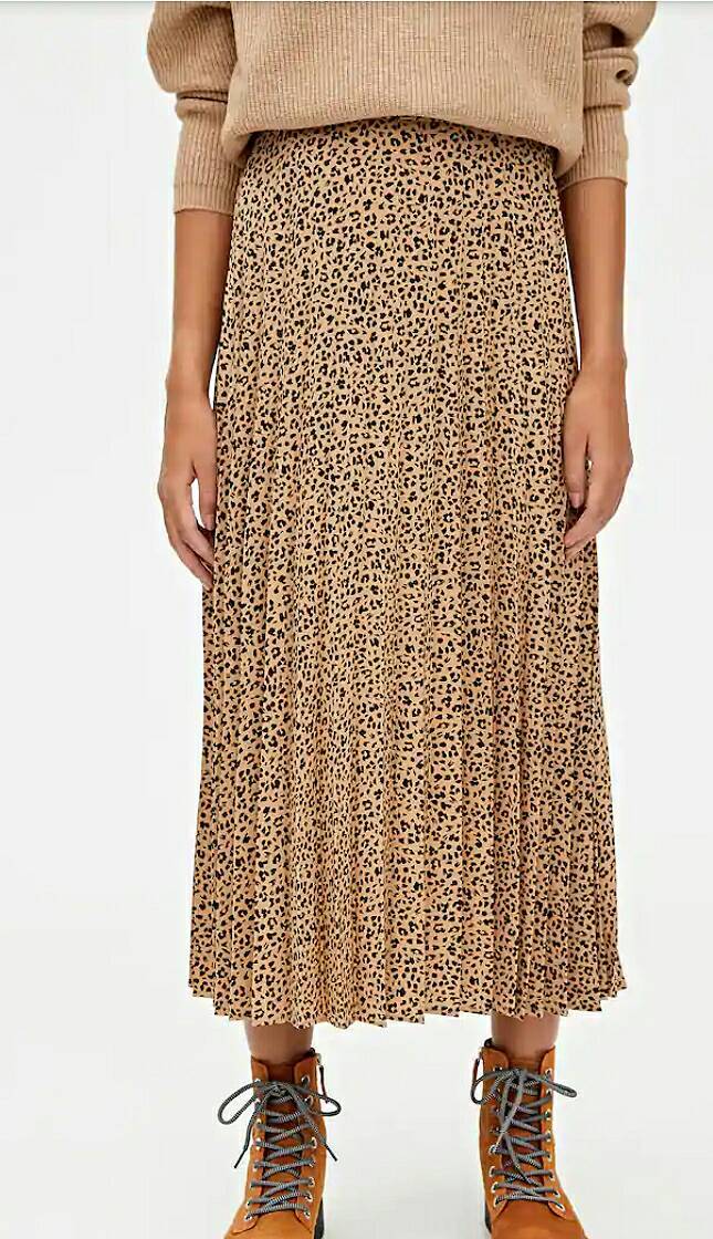 Moda Saia midi com animal print plissada