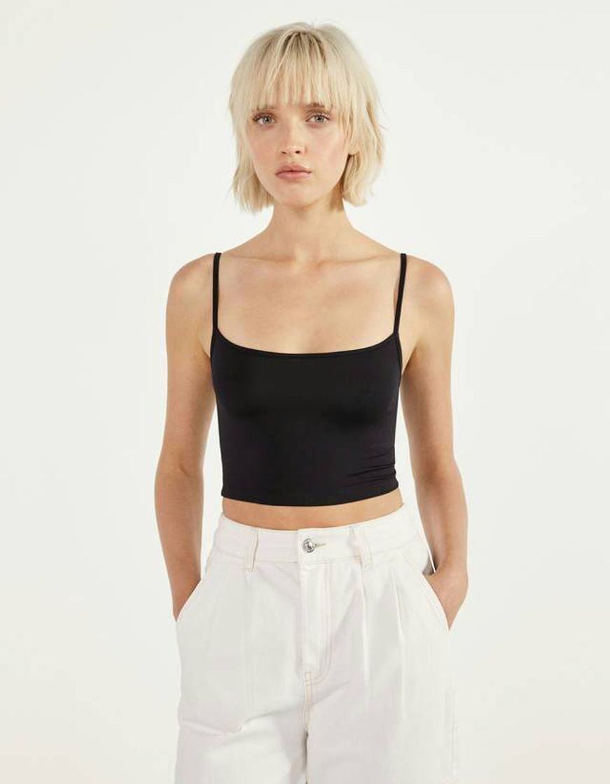 Crop top de alças preto