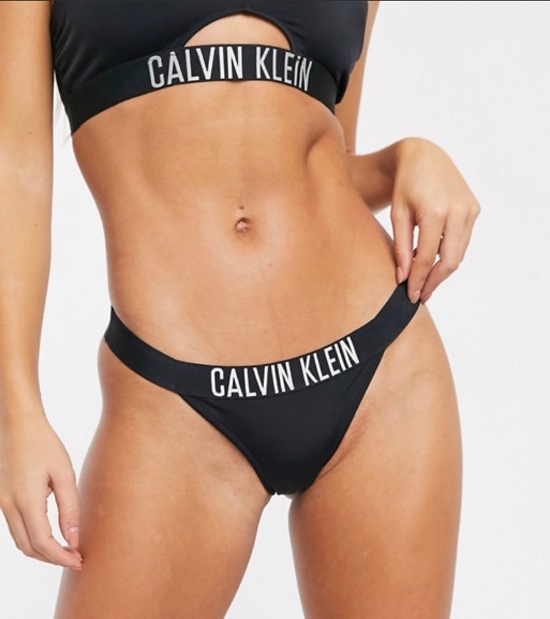 Fashion Calvin Klein logo Brazilian bikini bottom in black 