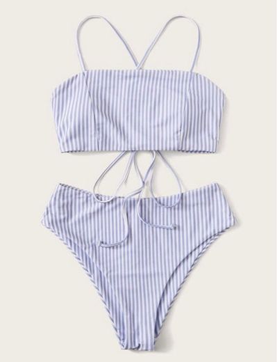 Striped high waisted bikini swimsuit 