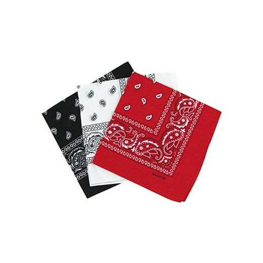 Bandanas paisley negro-blanco y rojo para hombre y mujer