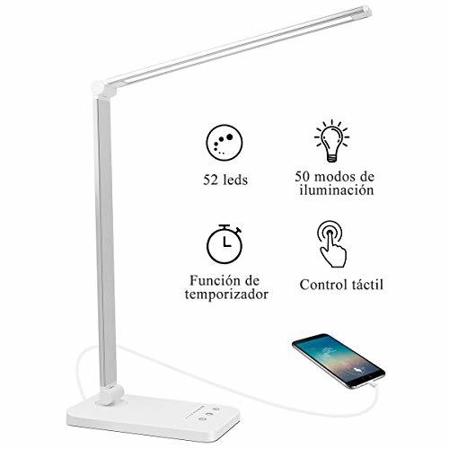 Electronic AUELEK Lámpara Escritorio LED, Lámparas de Mesa USB Recargable con Temporizador 5