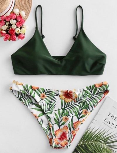 Floral Leaf Print Bikini Swimsuit 