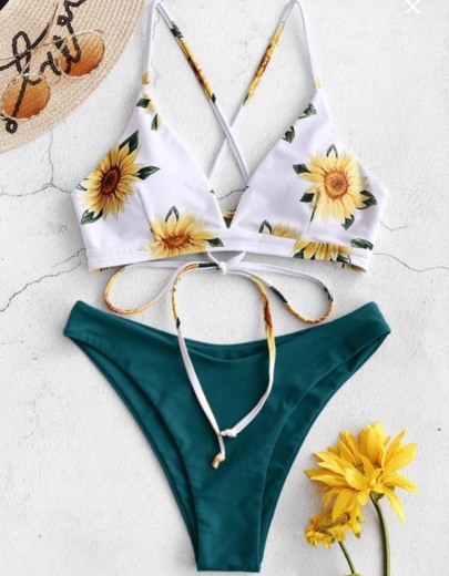 ZAFUL Sunflower Criss Cross Bikini Set 