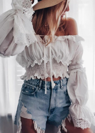 Bell Sleeves Crop Blouse in White