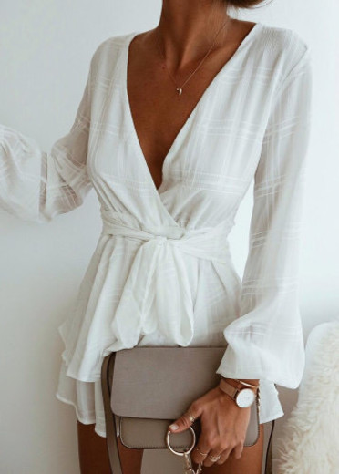 Long Sleeve Romper with Front Waist Tie