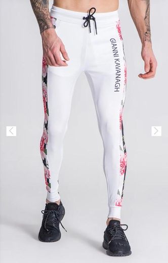 White Pink Racer Roses Joggers