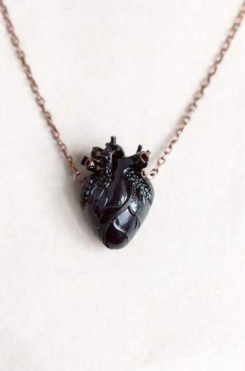 Black Anatomical Heart Necklace
