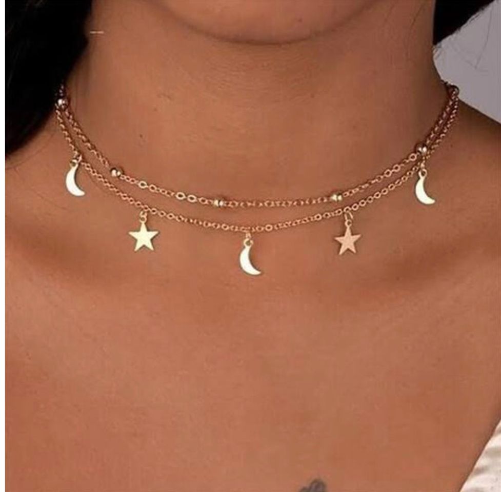 Social 2 Layer Star Moon Choker Necklace