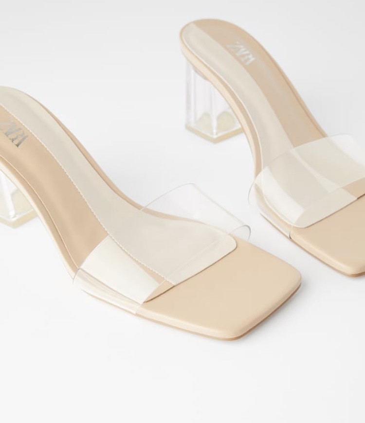 Moda Mule de vinil com tacão de cor natural ✨