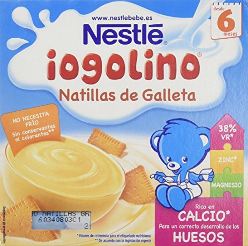 Productos Nestlé iogolino Alimento infantil, natillas con galleta - Paquete de 4 x