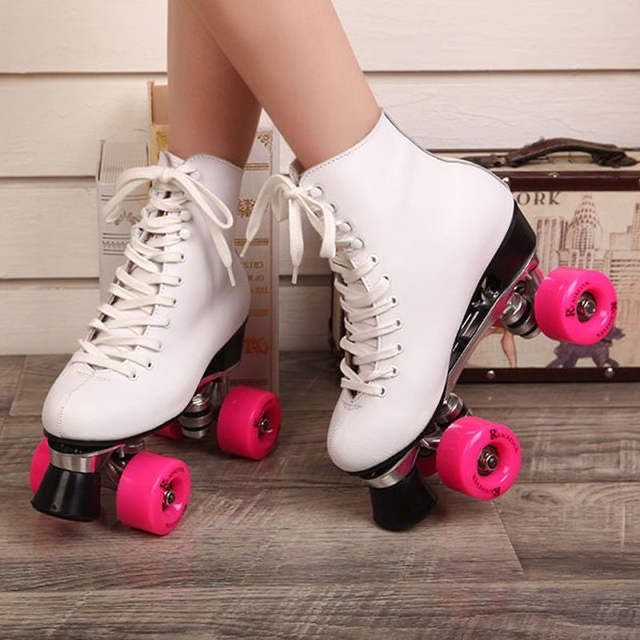 Fashion Patins brancos com rodas rosa