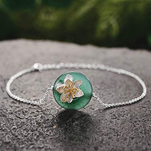 Real 925 Sterling Silver Natural Stones Creativo Hecho A Mano Joyería Fina Lotus Whispers Pulsera para Mujer Brincos 20cm