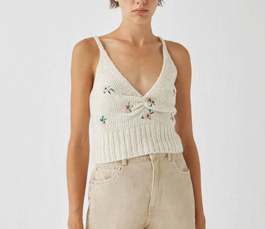 Top de alças bordado