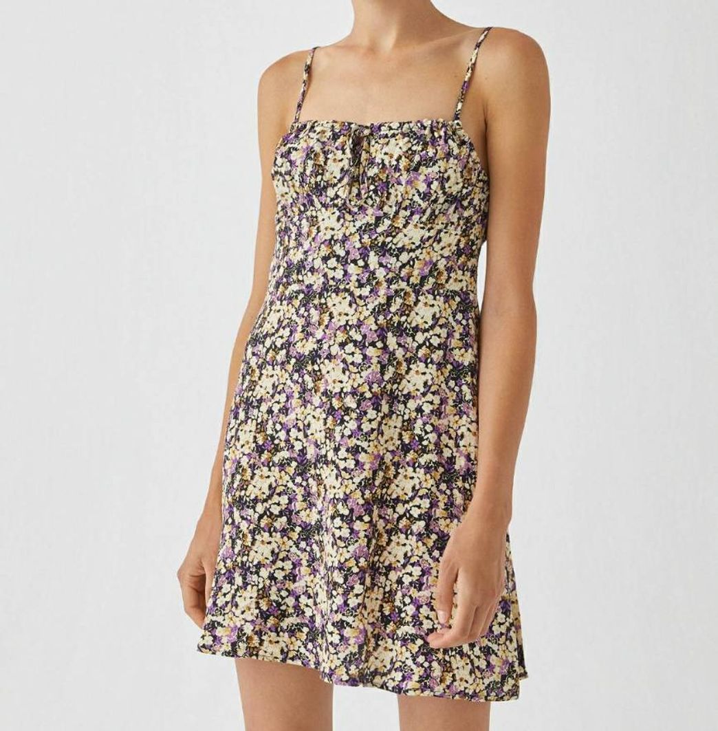 Vestido midi de alças com franzido