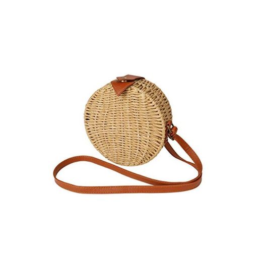 Bolso de Paja Mujeres Redondo 7" Bolsos de Bandolera Verano Crossbody Totes