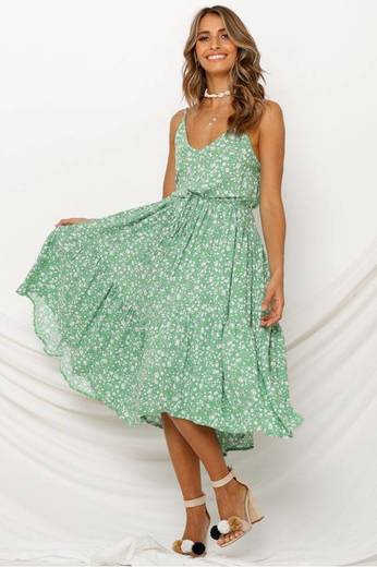 Green floral midi dress 