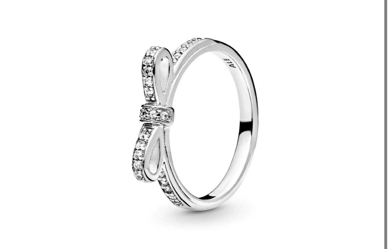 Moda Anel Pandora, Bow silver ring with cubic zirconia