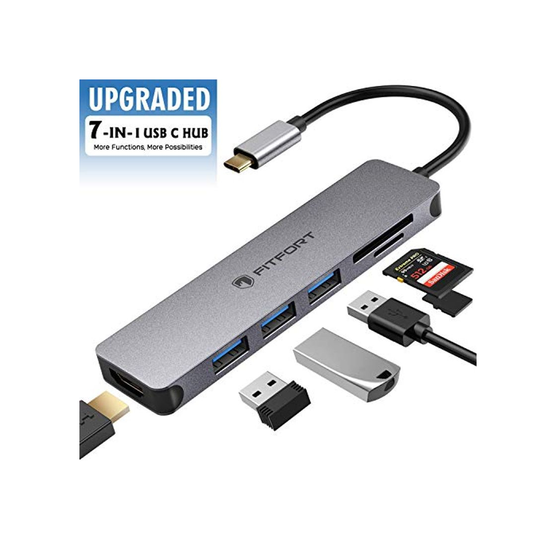 Electrónica FITFORT Hub USB C - 7 En 1 USB C Adaptador a