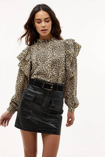 Blusa Leopardo com Folhos 